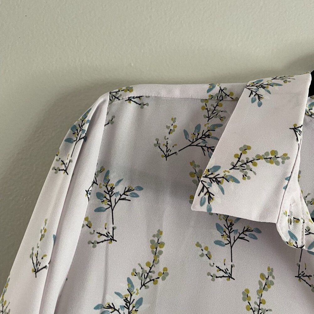 LOFT White Floral Button-Down Tie-Front Blouse - Picture 8 of 12
